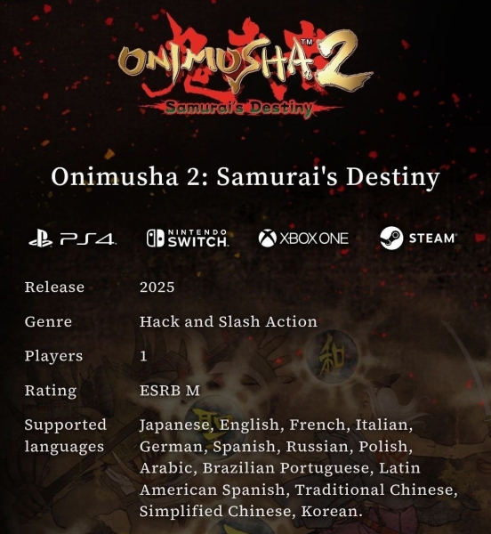 Ремастер Onimusha 2: Samurai's Destiny будет переведен на русский язык — Capcom подтвердила